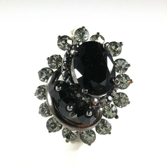 Black Rhinestone Finger Climbing Ring, Gunmetal Gray, Adjustable US Size 7 3/4 - Picture 7 of 11